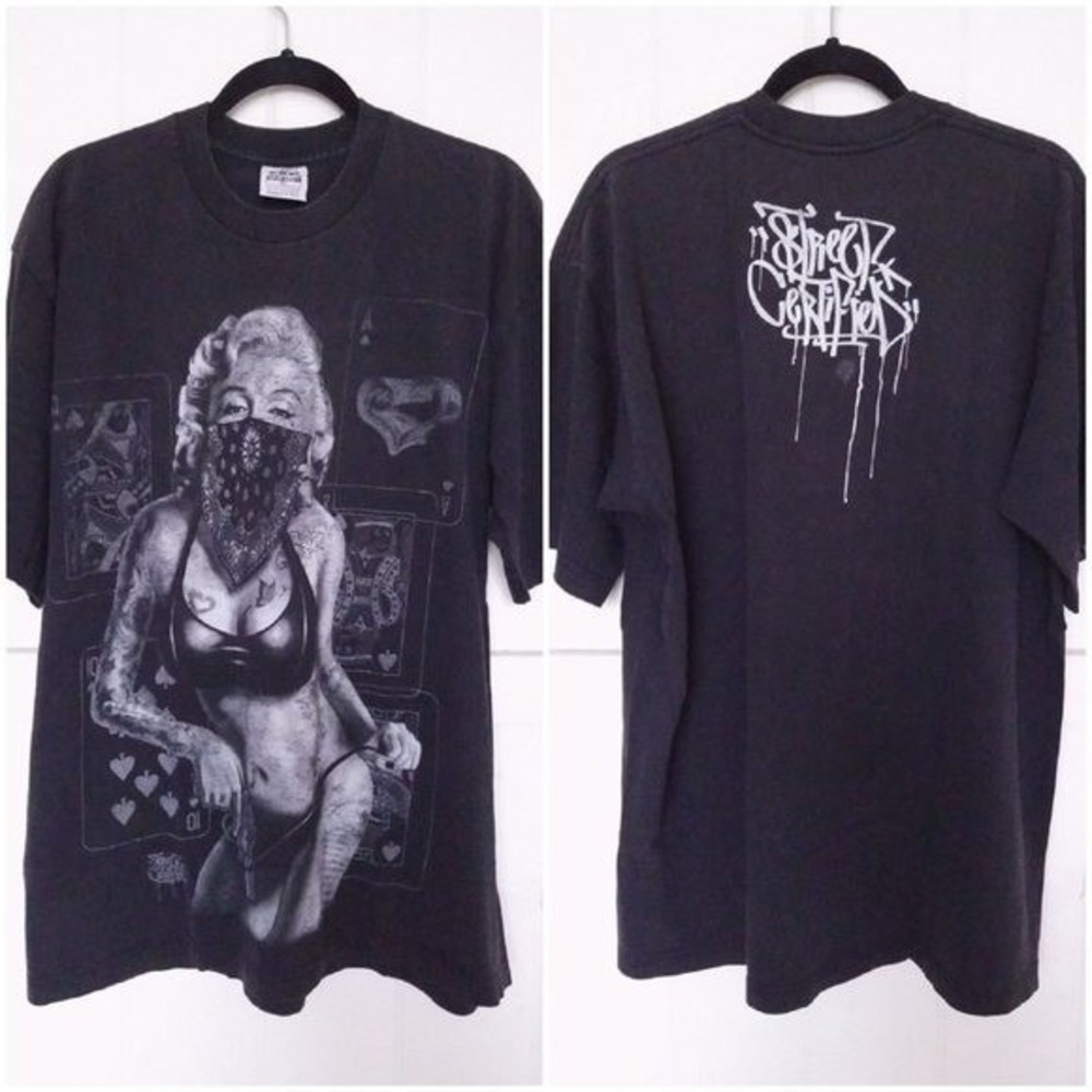 VTG Street Certified Mens S/S MARILYN Gangster Graphic Logo T-Shirt XL Faded Y2K